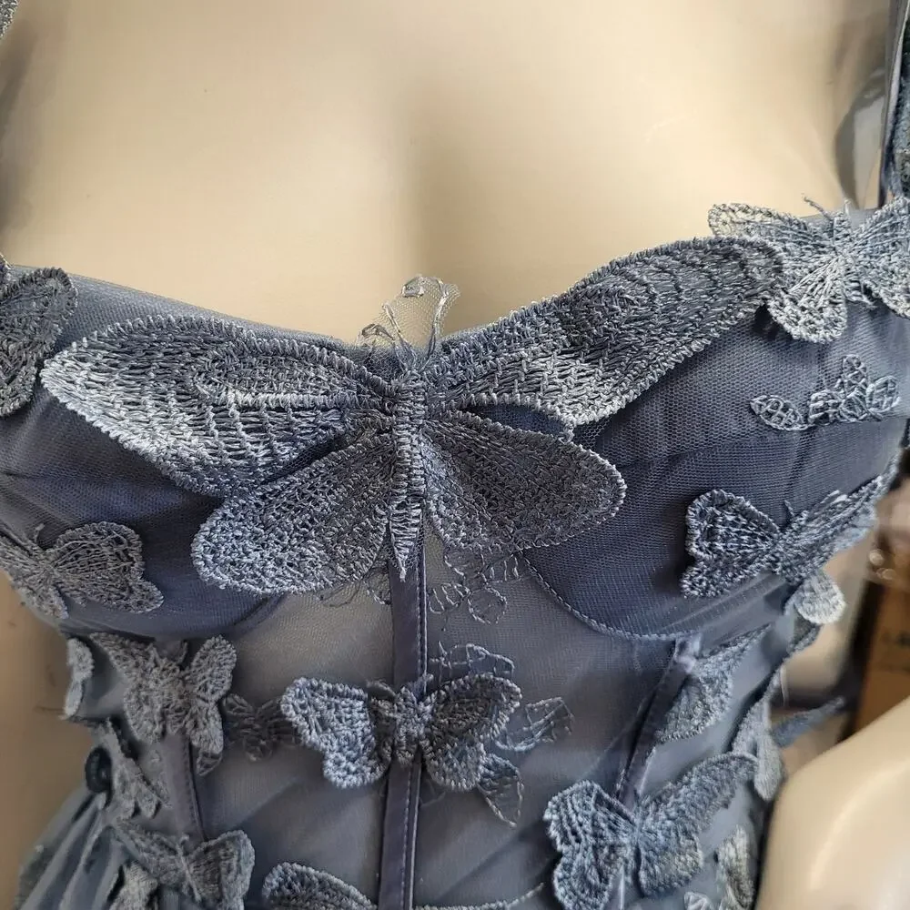 NWT Sky Blue Butterfly Dress Corset Formal Prom Wedding Bridesmaid - Picture 6 of 12